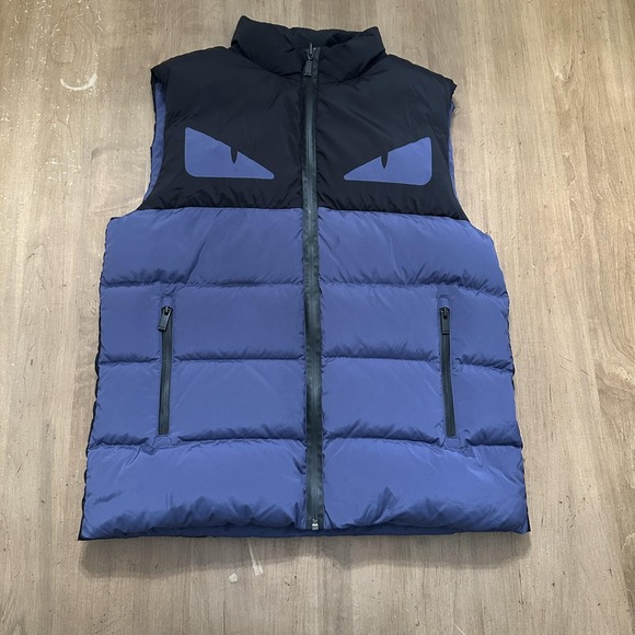 Fendi Reversible Vest Mens Size 48 Blue Black Nylon Puffer Gilet